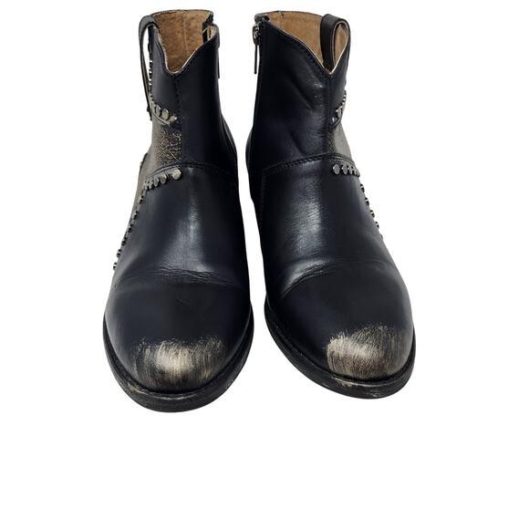 Corral Circle G Black Cowhide Leather Star Inlay Studded Zip Ankle Boots Sze 10 - Picture 3 of 9